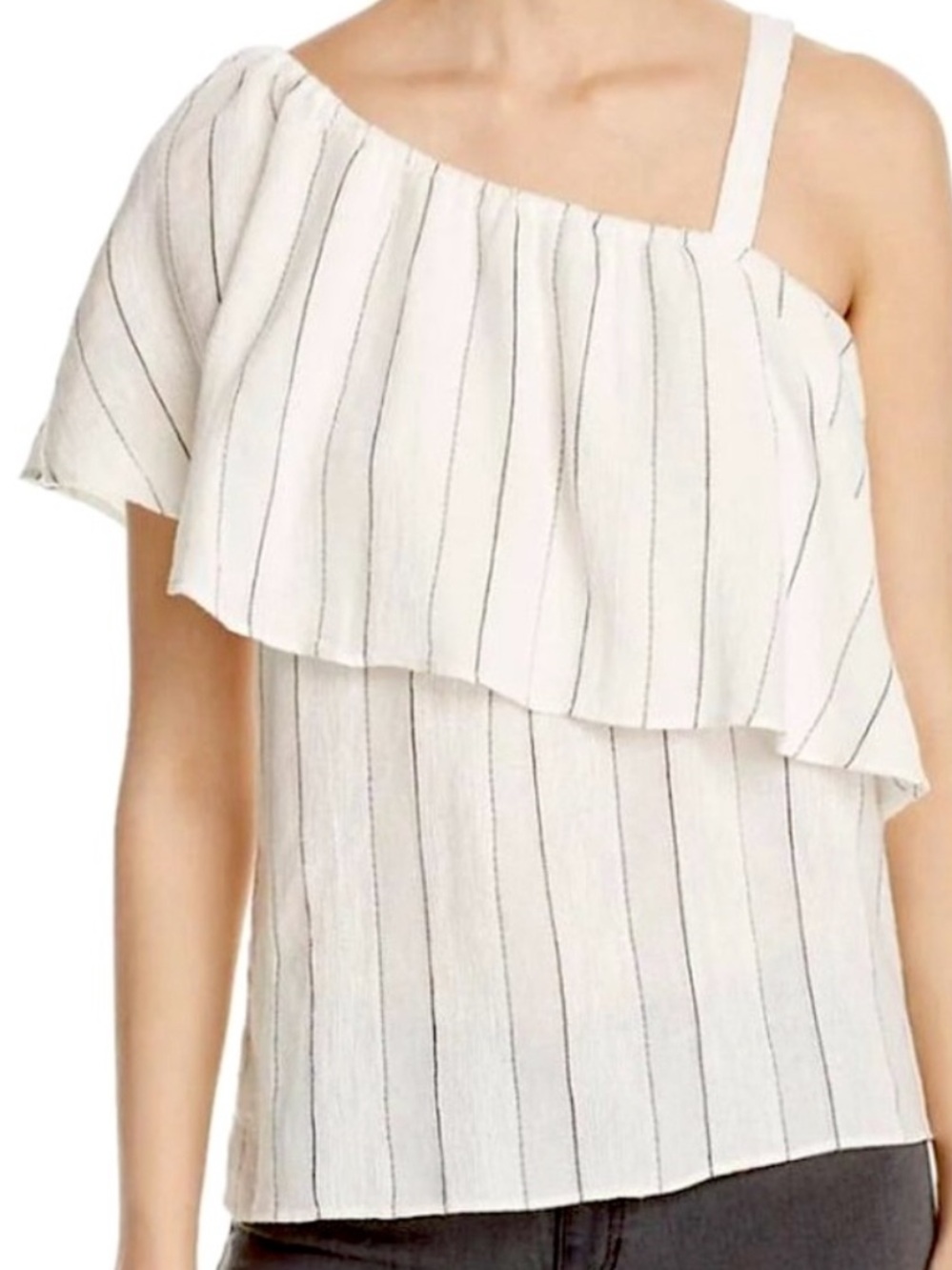 Sanctuary-Striped Chest Side Ruffle Summer Linen Blend Top Sz. Med NWT